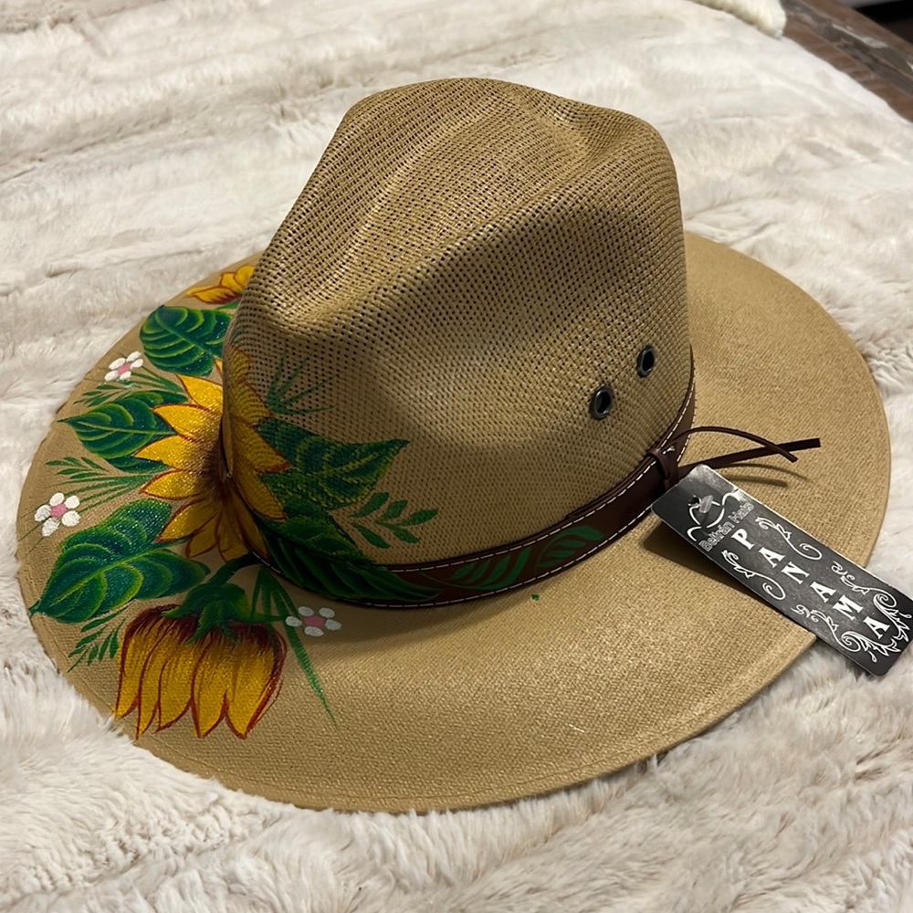 NWT Hand Painted Sunflower Hat